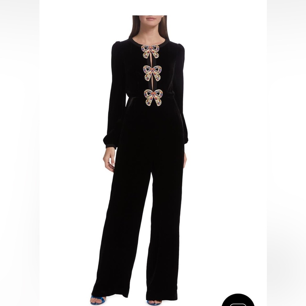 Saloni camille bows velvet jumpsuit